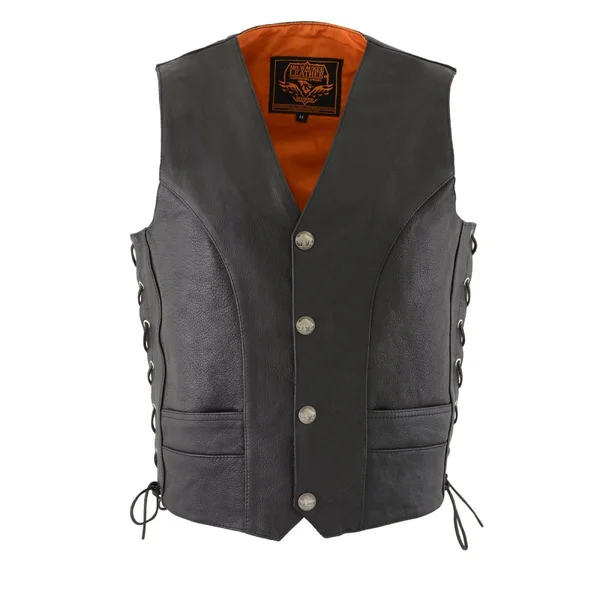 Milwaukee Leather Ml1369 Men's Black Premium Leather Side Lace Vest with Buffalo Snaps - Black, 50