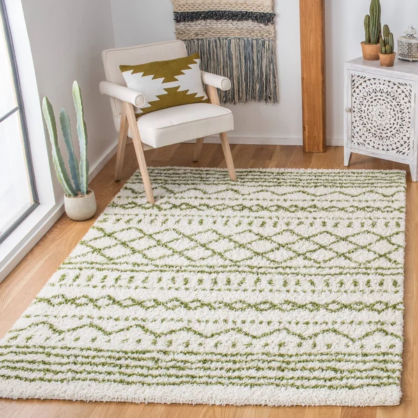 Safavieh Arizona Shag Rug Collection ASG741Y - Ivory, Green - 8& x 10&