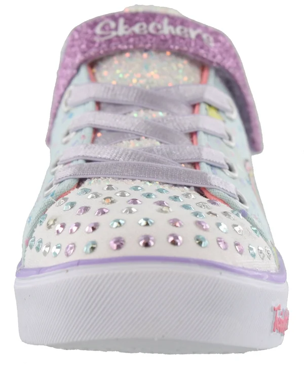 Skechers Girls& Twinkle Toes Shuffles Sparkle Lite Sneaker - Size: 1, Light Blue/Multi