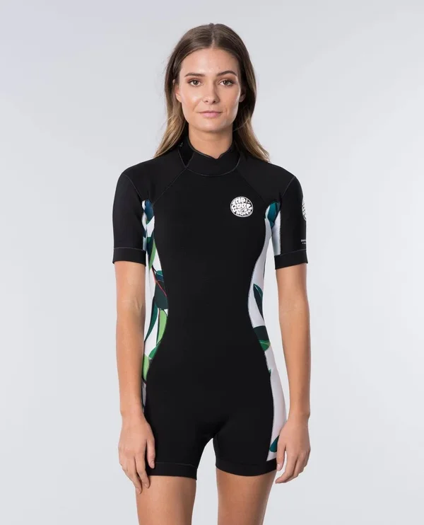 Rip Curl Women's Dawn Patrol 2mm Short Sleeve Back Zip Spring Wetsuit - White/Black - 8