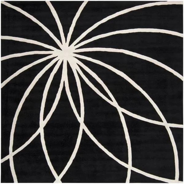 Hand-Tufted Contemporary Black/White Mayflower Wool Abstract Area Rug (6& Square)