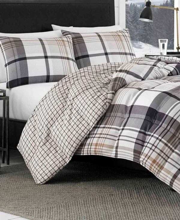 Eddie Bauer Normandy Plaid Comforter Set, Black, Twin