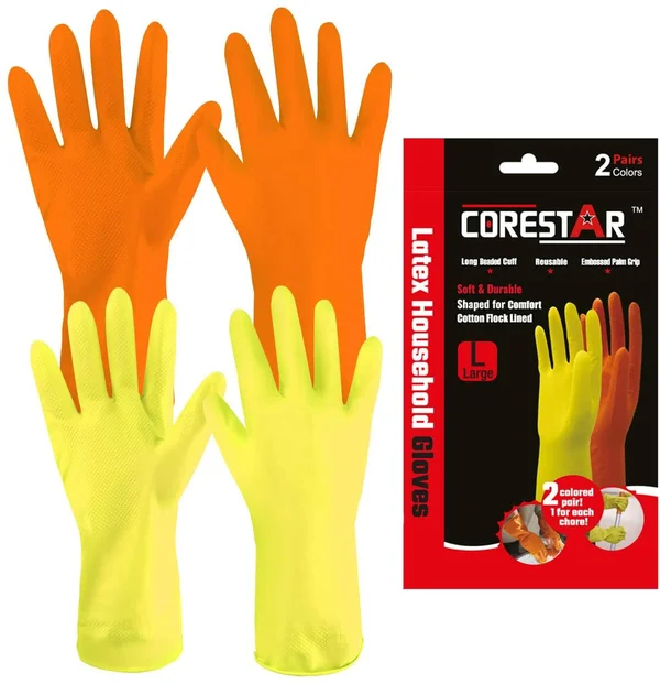 Reusable Household Latex Gloves, Non-Slip Gloves (2 Pairs/Bag) L, 72 Bags