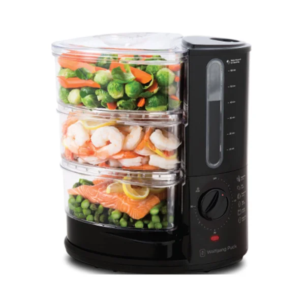 Wolfgang Puck 1400 Watt BPA-Free 3-Tier Rapid Food Steamer - Essential Series, 16.2 x 11 x 10.3"