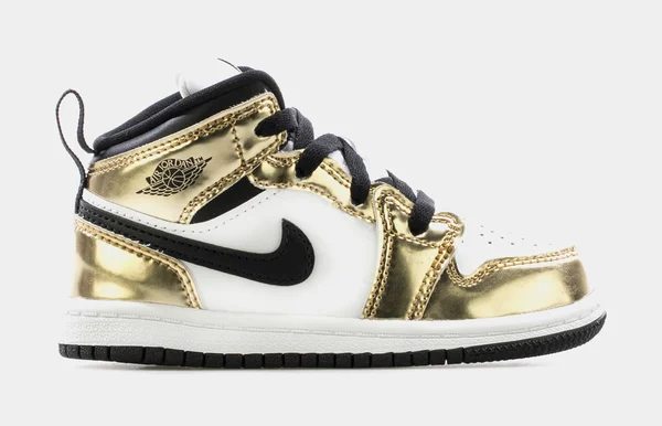 Jordan Boys AJ 1 Mid SE - Shoes Metallic Gold/Black/White Size 10.0