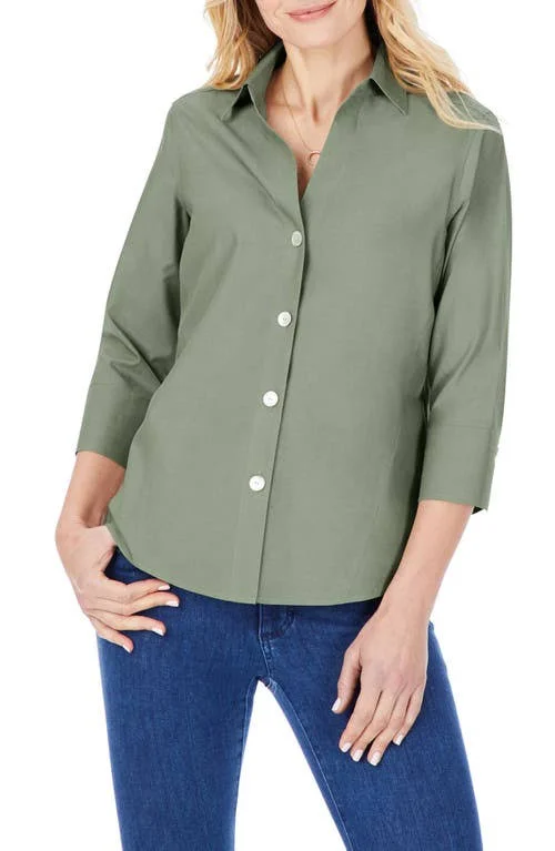 Foxcroft Paityn Solid Pinpoint Oxford Non-Iron Shaped Button Front Point Collar Shirt - 2