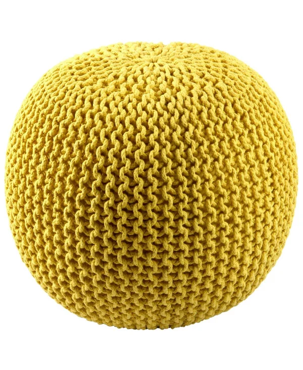 Pouf Ottoman Cotton Rope, Off White, 16-inch, 18 x 18 x 16
