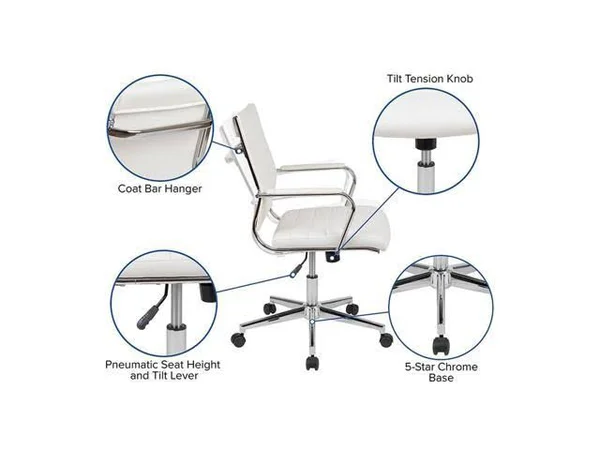 Offex Mid Back LeatherSoft Contemporary Ribbed Executive Swivel Office Chair - White