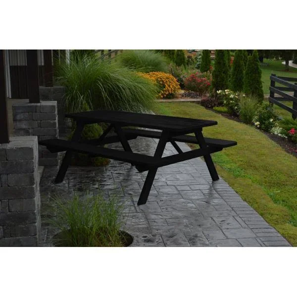 Yellow Pine Picnic Table with Attached Benches 5ft - Tractor Red Paint, Without Umbrella Hole