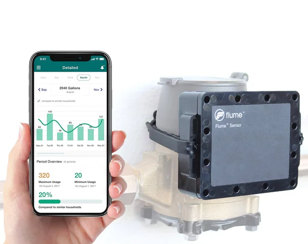 Flume Water monitor: Smart Home Water Monitoring to Detect Leaks & Track Water Usage in Real Time. Compatible with Alexa.