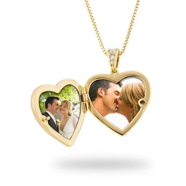 Personalized Womens Gold Tone Pave Heart Locket Necklace, Brass, Things Remembered