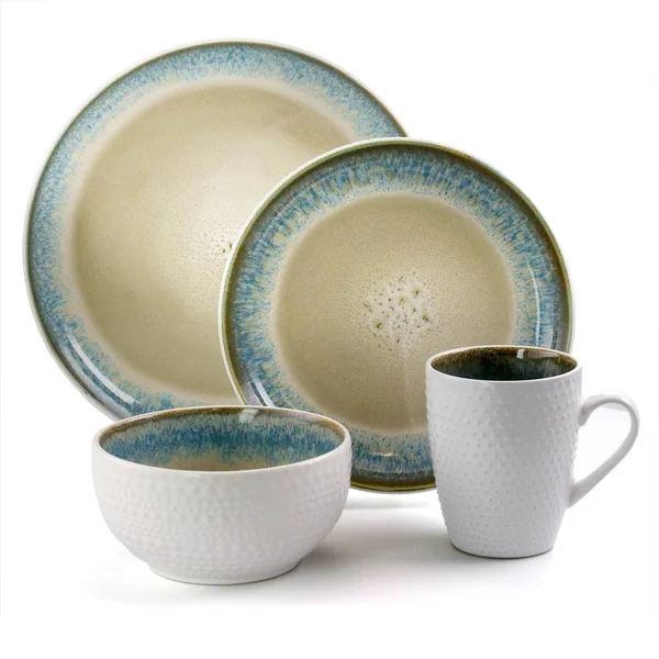 Elama 16-Piece Stoneware Dinnerware Set, Modern Dot