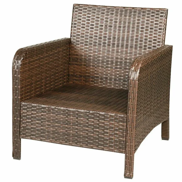 Costway 5 PCS Rattan Wicker Furniture Set Sofa Ottoman with Brown Cushion Patio Garden Yard