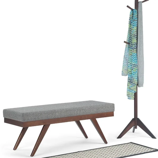 Simpli Home Chanelle Mid Century Ottoman Bench - Pebble Grey