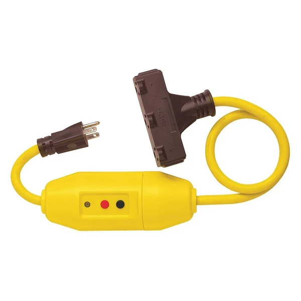 Power First 2XYR8 Line Cord GFCI, 2ft, 15A, Yel, 120V