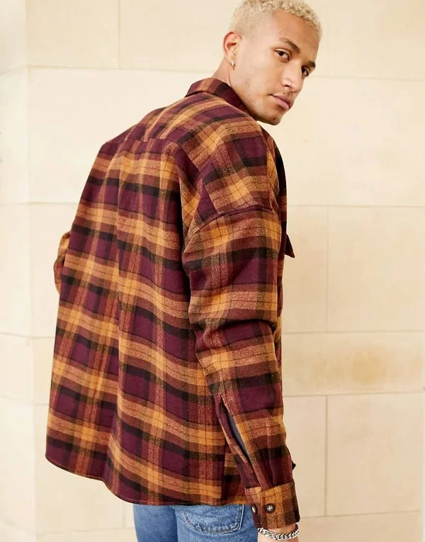 ASOS Design 90s Oversized Wool Heavy Check Shirt in burgundy-Red