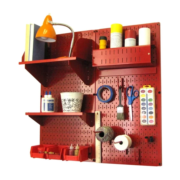 Wall Control Hobby Craft Pegboard Organizer Storage Kit, Red