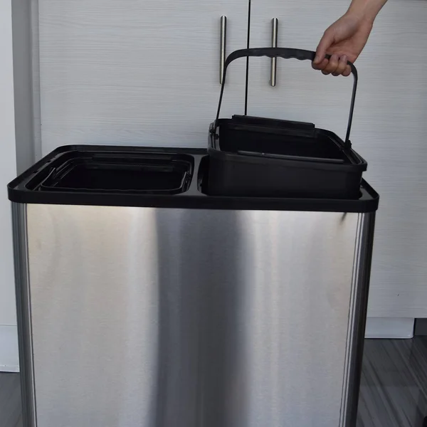 iTouchless Dual Compartment Touchless Trash Can Recycle Bin : 16 Gallon Stainless Steel