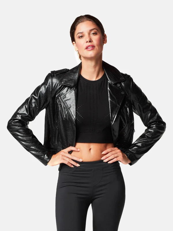 Blanc Noir Eco Infused City Moto Jacket - Black Crocodile - S
