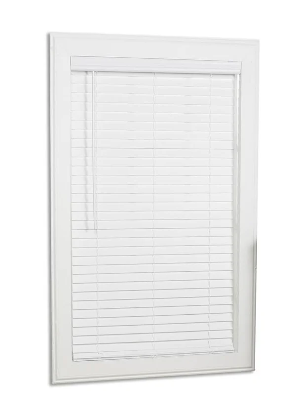 Allen + Roth 2-in Slat Width 26.25-in x 72-in Cordless White Faux Wood Room Darkening Full-view Standard Horizontal Blinds - 18J