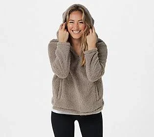 Koolaburra by Ugg Cozy Brushed Back Sherpa 1/4 Zip Hoodie - Size Large, Portabello