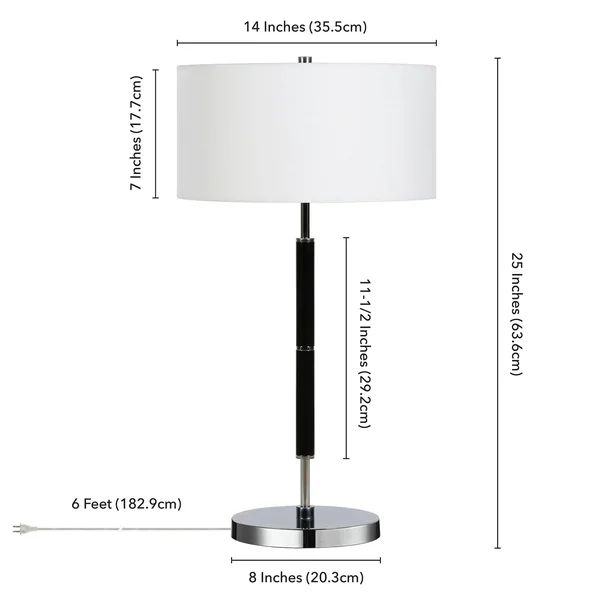 Simone Polished Nickel and Black Table Lamp, Silver