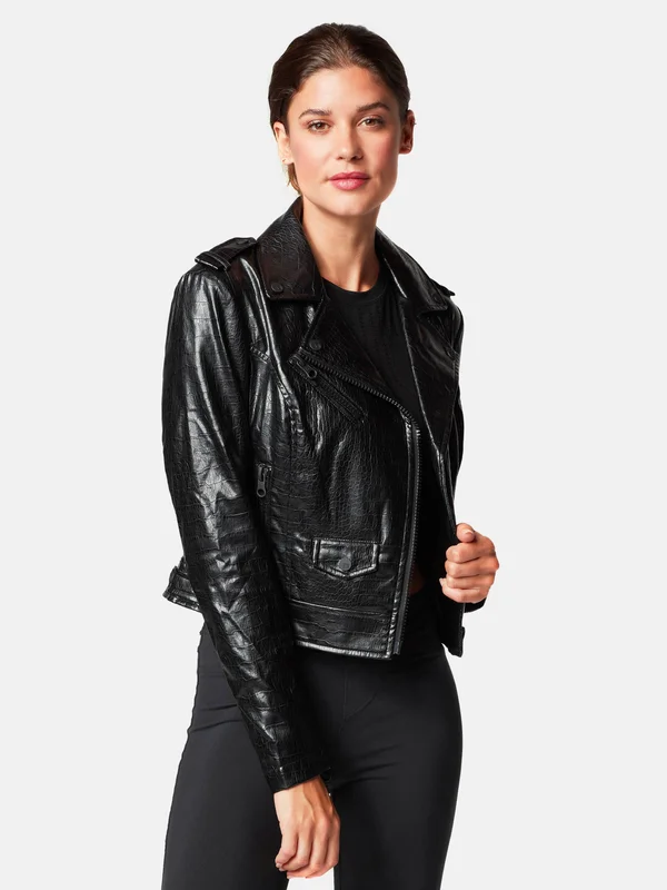 Blanc Noir Eco Infused City Moto Jacket - Black Crocodile - S