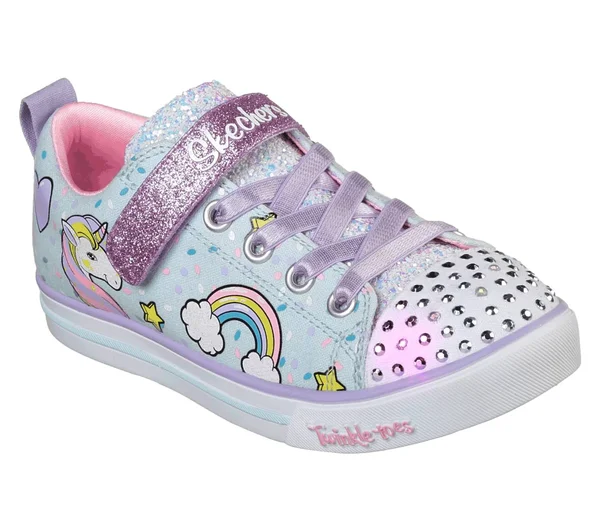 Skechers Girls& Twinkle Toes Shuffles Sparkle Lite Sneaker - Size: 1, Light Blue/Multi