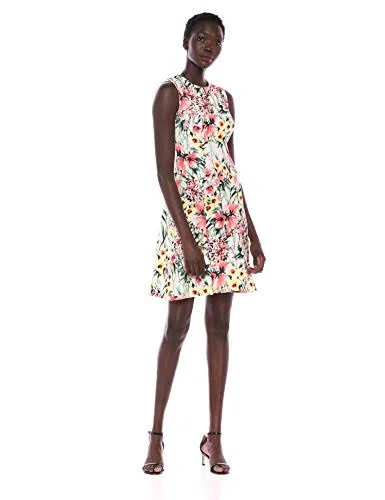 Tommy Hilfiger Women's Fit and Flare Dress, Parchment Multi, 16