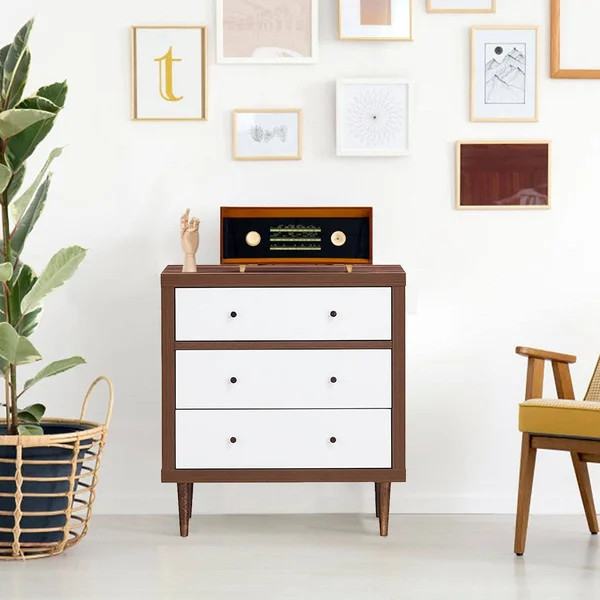 Costway 3 Drawer Dresser Wood Chest of Drawers Storage Freestanding - Brown - 3-Drawer