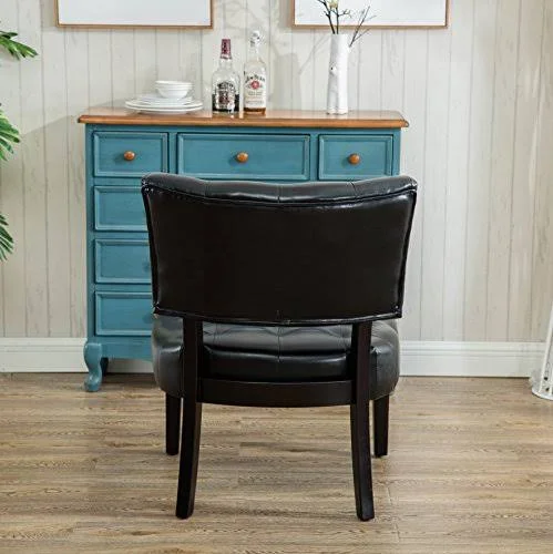 Roundhill Furniture Faux Leather Tufted Accent Chair, Oversized, Black