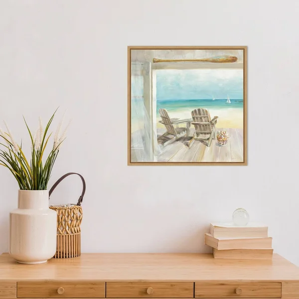 Amanti Art 'Seaside Morning' Framed Canvas Wall Art, Brown, 16x16
