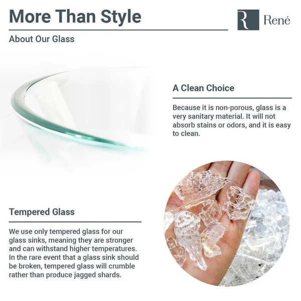 Rene R5-5034-R9-7003-C Foil Undertone Glass Vessel Sink with Chrome Vessel Faucet - Sink Ring, and Vessel Pop-Up Drain