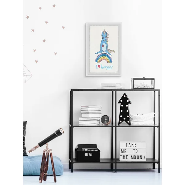 Marmont Hill Playful Rainbow Unicorn Framed Wall Art, Size: 12 inch x 8 inch