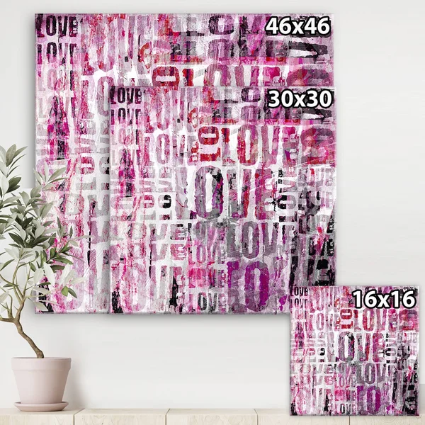 Designart 'Grunge Love Square' Cottage Canvas Wall Art - 30 in. Wide x 30 in. High