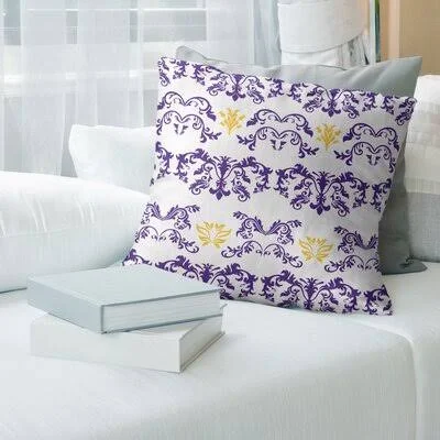 Minnesota Football Baroque Square Pillow Cover East Urban Home Color: White/Purple/Yellow - Size: 20x22 x 20
