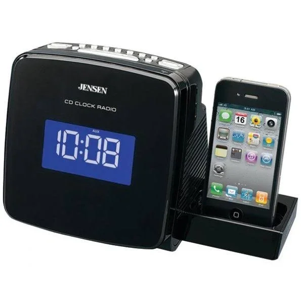 Jensen Docking Clock Radio with CD, Black
