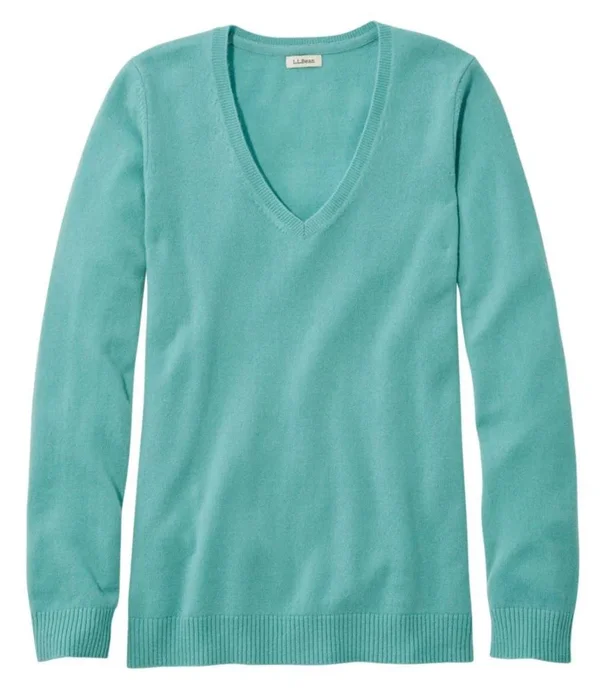 Women's Classic Cashmere Sweater - V-Neck Blue Medium, L.L.Bean