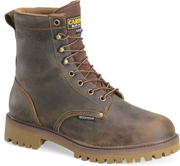 Men's Carolina 8 inch Waterproof 400g Insulated Steel Toe Work Boot, Size: 9, Brown