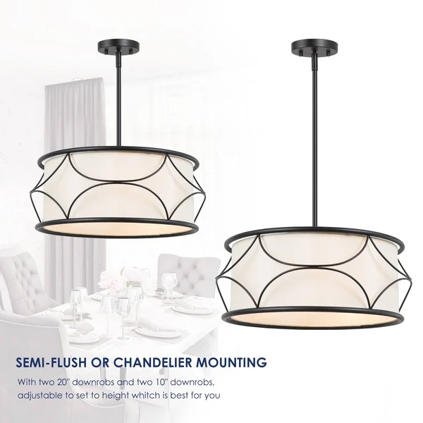 LNC Trend 3-Light Matte Black and White Modern/Contemporary Chandelier, BFMBBQLWS3947V7