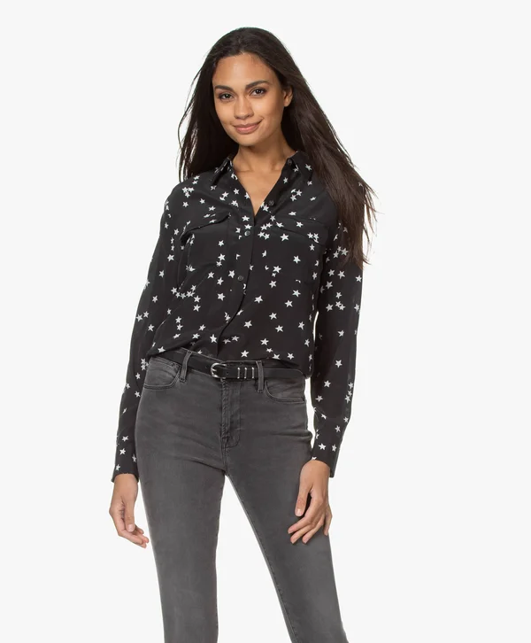 Equipment Slim Signature Silk Shirt - Black Star - L
