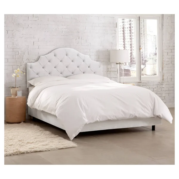 King Tufted Notched Bed - Velvet White - Threshold
