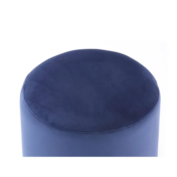 Inspired Home Elsa Velvet Round Ottoman with Metal Base, Navy/Chrome