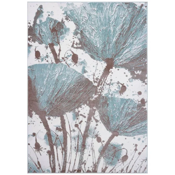 Ladole Rugs Boliviya Collection Floral Pattern Poppy Abstract Area Rug Carpet in Blue-Cream, 5x8 (5&3x22 x 7&6