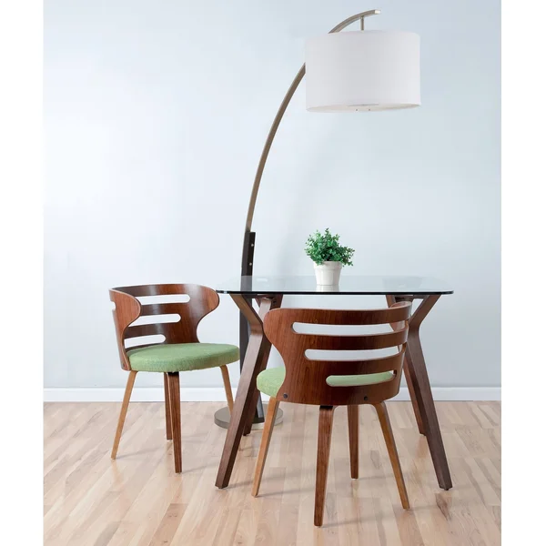 Q-Max Arched Floor Lamp with White Drum Shade, Black Wood Pole, and Metal Base