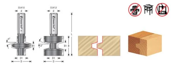 Amana 55416 2-Piece Carbide Tipped Tongue & Groove 3/8 Kerf x 1-5/8 Dia x 1-1/8 x 1/2 inch Shank Set for 1/2 - 1-1/8 Materia