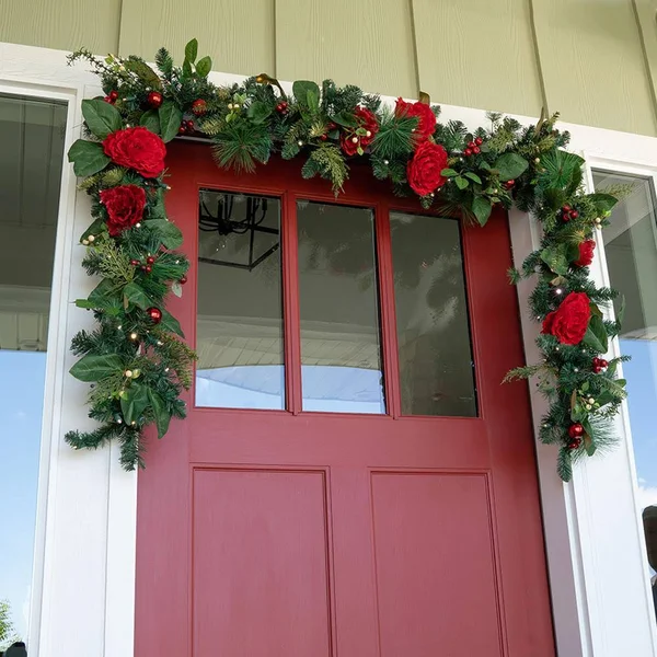 TreeKeeper 9 ft. Pre-Lit LED Red Peonies and Berry Garland