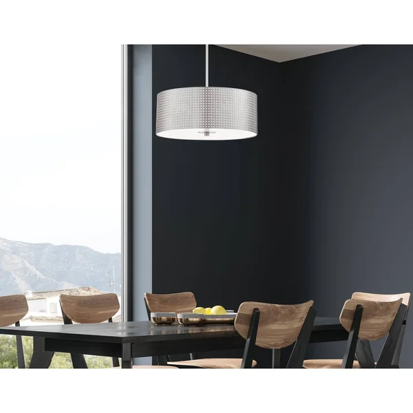 George Kovacs P5743-084 - Grid 3 Light Drum Pendant - Brushed Nickel