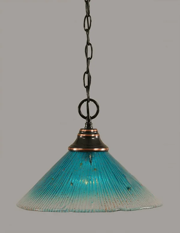 Toltec Lighting 10-BC-448 Chain Hung Pendant with 12x22 Teal Crystal Glass - Black
