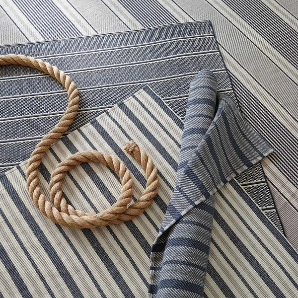 Dash & Albert - 4x6 - Herringbone Stripe Navy Woven Cotton Rug
